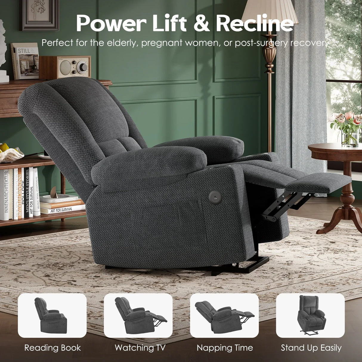 Power Lift Massage Heat Recliner Chair With USB Ports - Omega Lifestyles