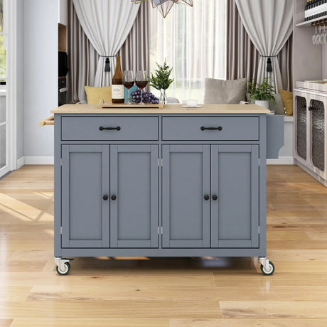 Kitchen Island Cart Solid Wood Top Four Door Cabinet - Omega Lifestyles
