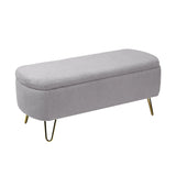 Grey Faux Fur Upholstered Storage Bench With Gold Legs - Omega Lifestyles