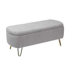 Grey Faux Fur Upholstered Storage Bench With Gold Legs - Omega Lifestyles