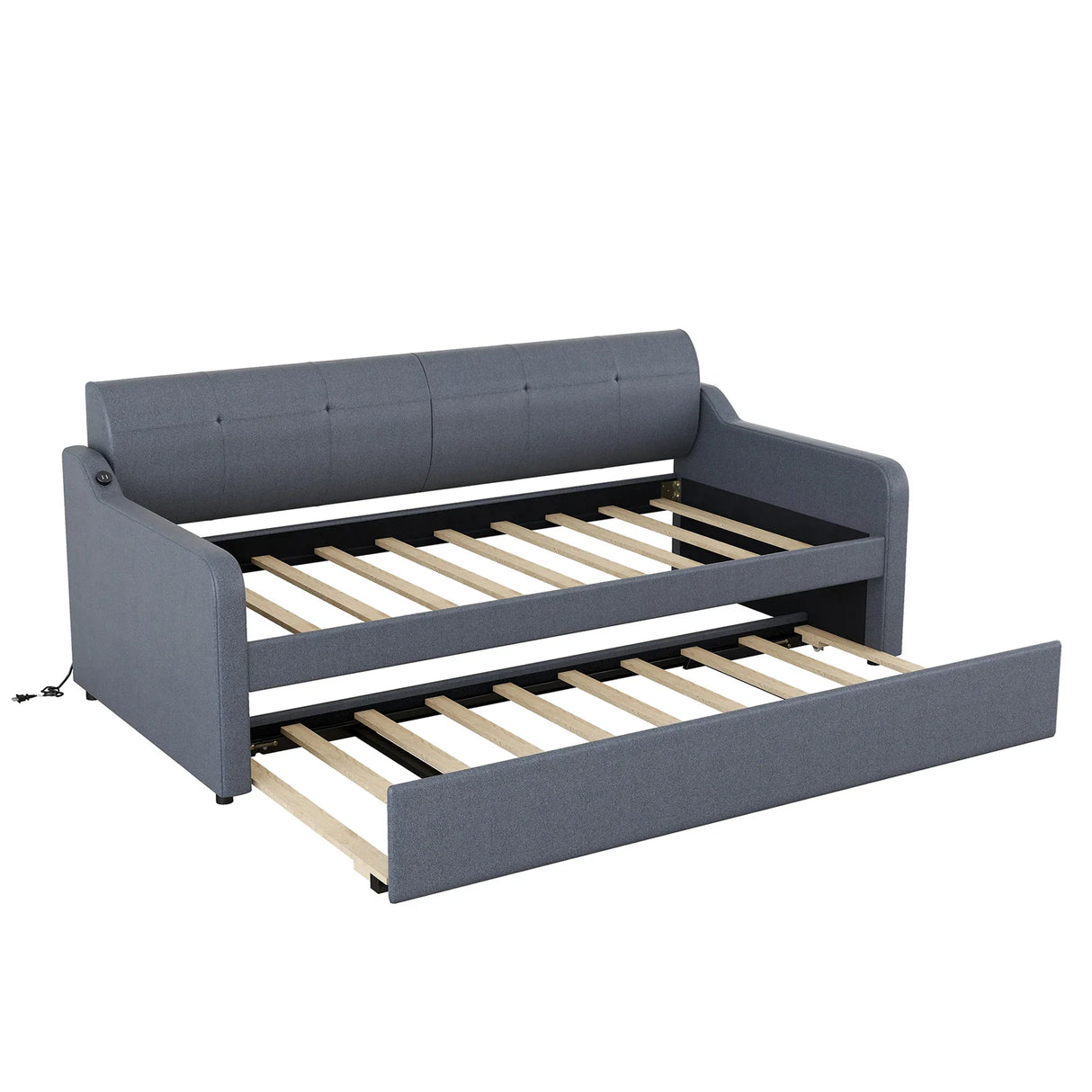 Twin Upholstered Daybed With Trundle And USB Charging - Omega Lifestyles