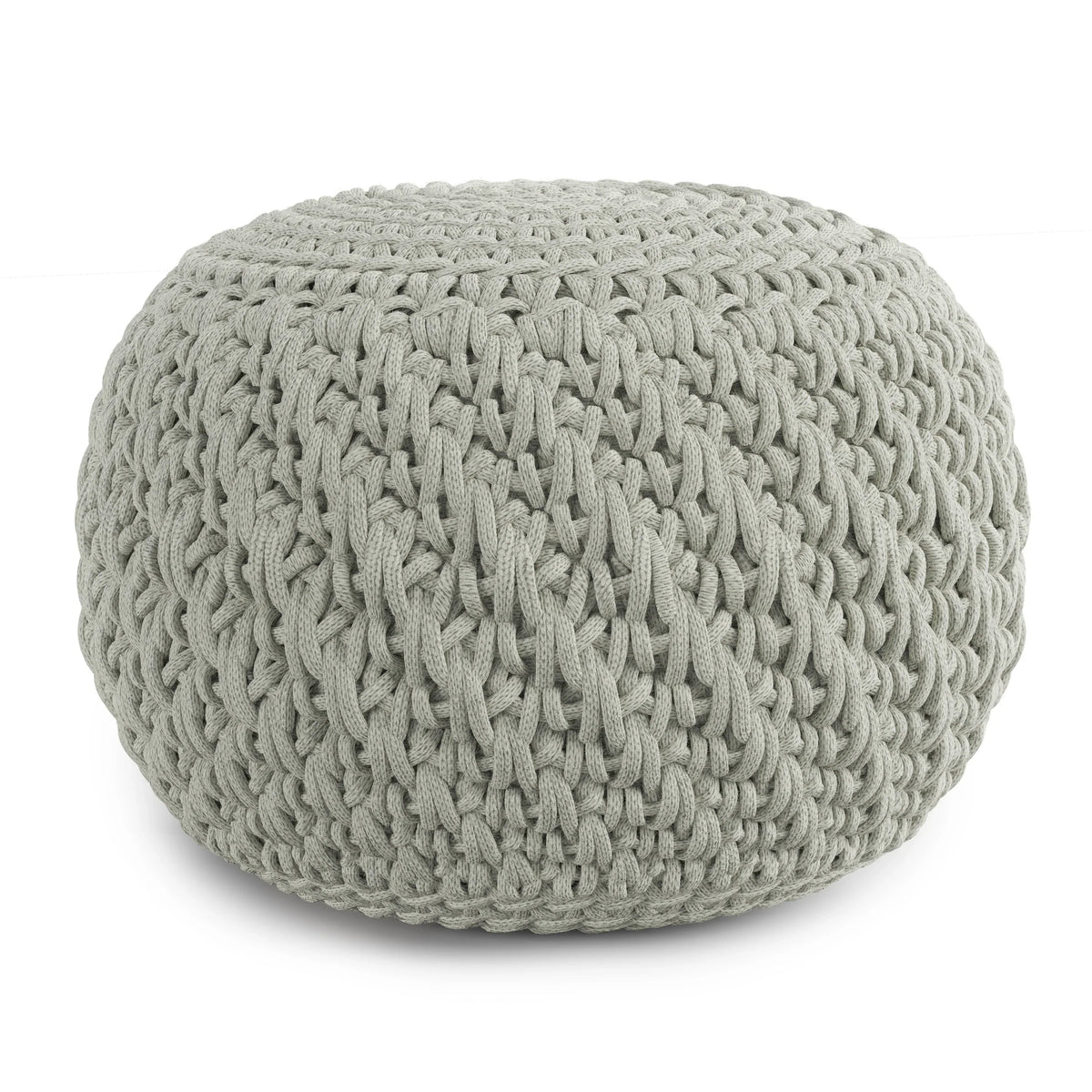 Round Knitted Silver Indoor Outdoor Fabric Pouf Seat - Omega Lifestyles