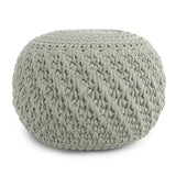 Round Knitted Silver Indoor Outdoor Fabric Pouf Seat - Omega Lifestyles