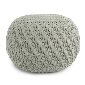 Round Knitted Silver Indoor Outdoor Fabric Pouf Seat - Omega Lifestyles