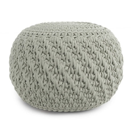 Round Knitted Silver Indoor Outdoor Fabric Pouf Seat - Omega Lifestyles