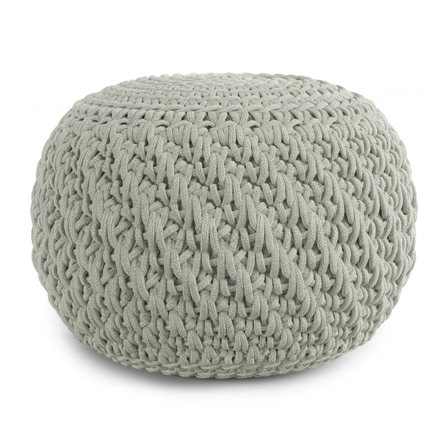 Round Knitted Silver Indoor Outdoor Fabric Pouf Seat - Omega Lifestyles