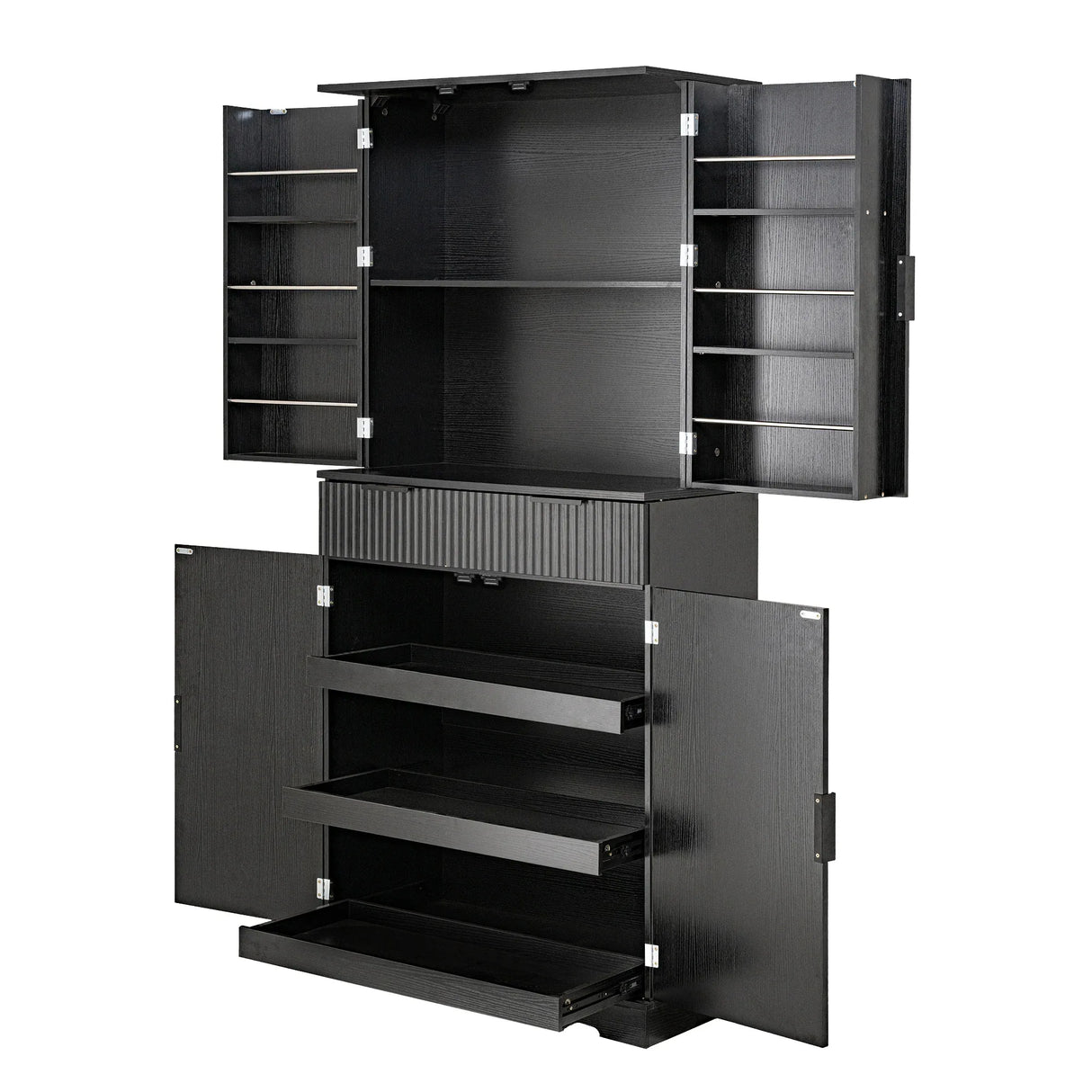 Fluted Freestanding Kitchen Pantry Cabinet With Drawers - Omega Lifestyles