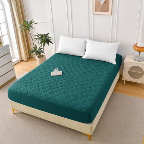 Waterproof Diamond-Patterned Quilted Cotton Queen Fitted Sheet - Sleep Galleria