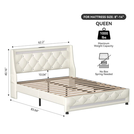 Queen Upholstered Memory Foam Platform Bed Frame With LED - Omega Lifestyles
