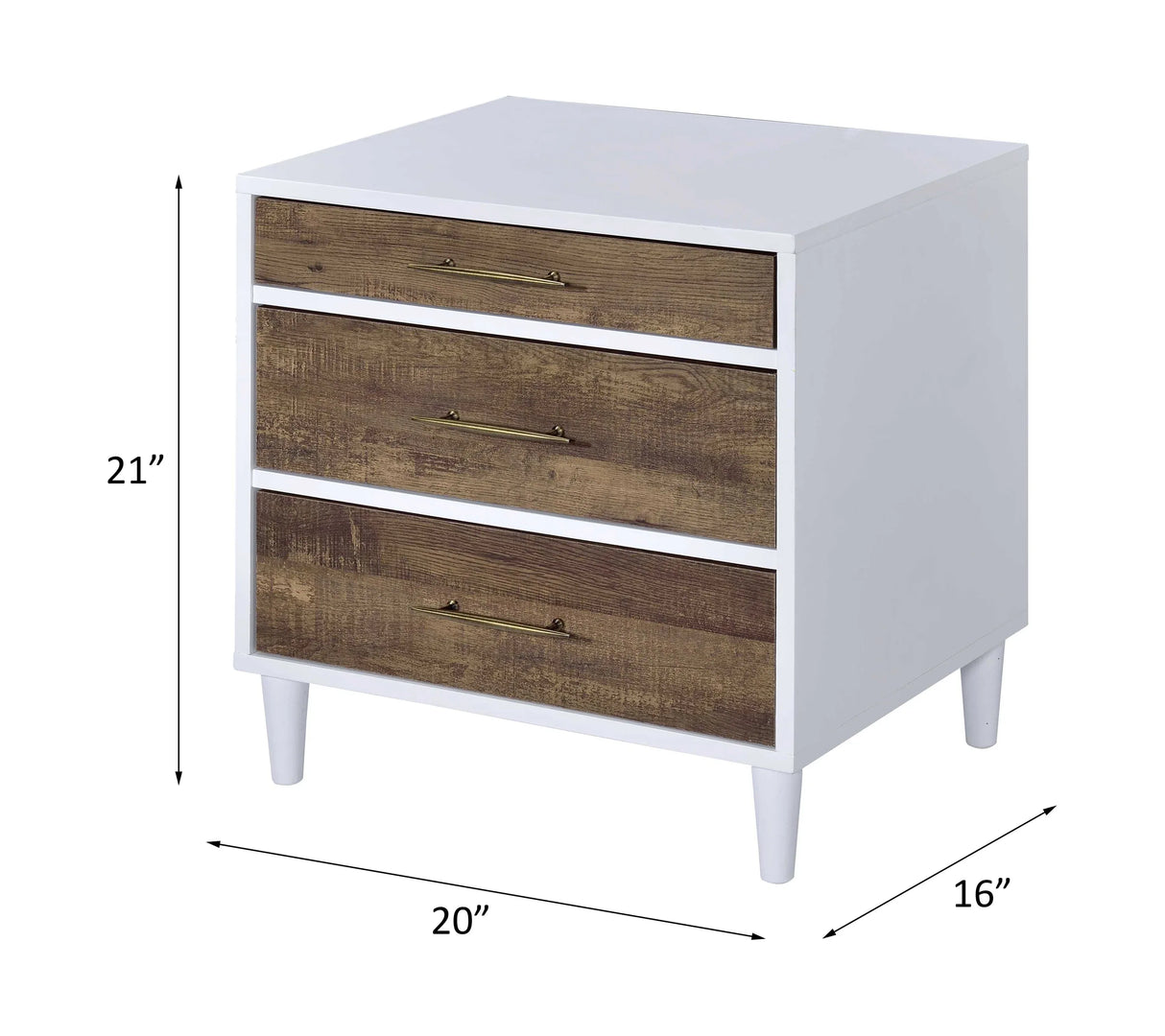 White And Weathered Oak Finish Accent Table With Storage Drawers - Omega Lifestyles