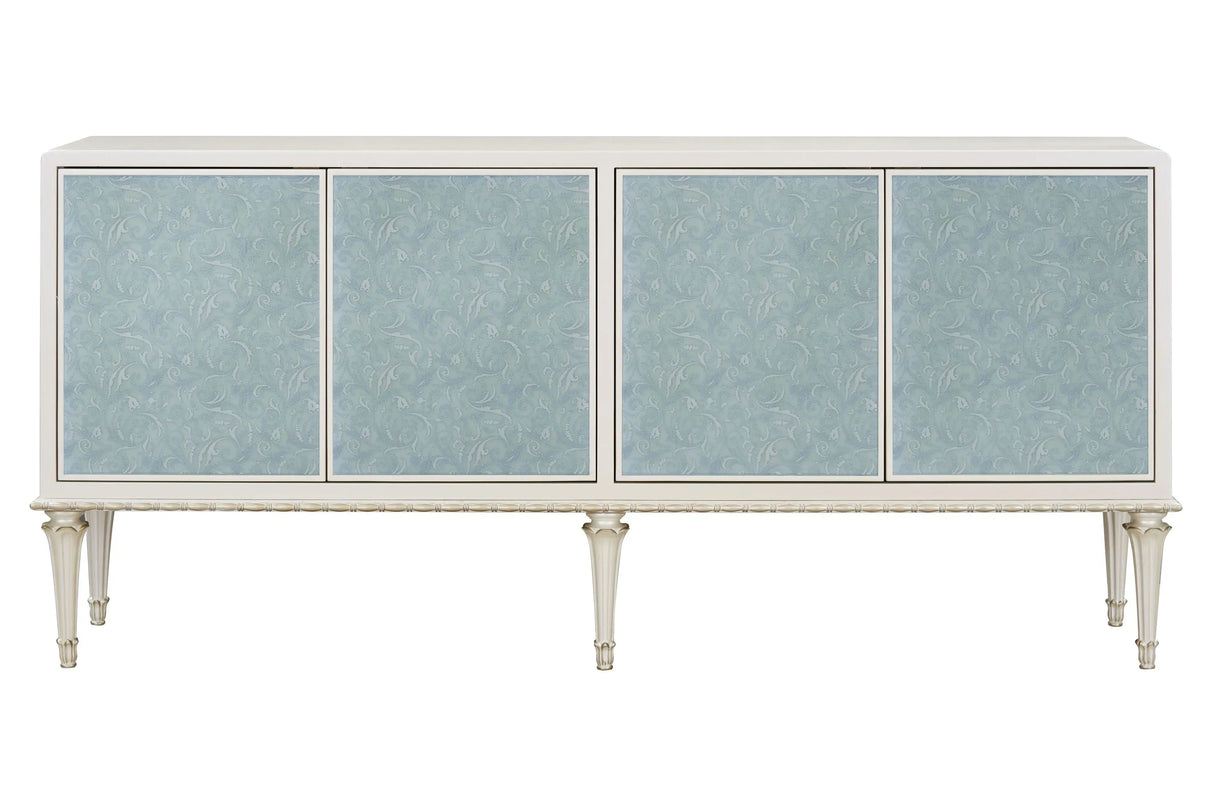 French Provincial Pearl White Silver Console Cabinet - Omega Lifestyles