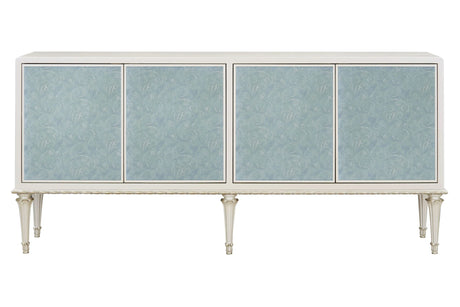 French Provincial Pearl White Silver Console Cabinet - Omega Lifestyles