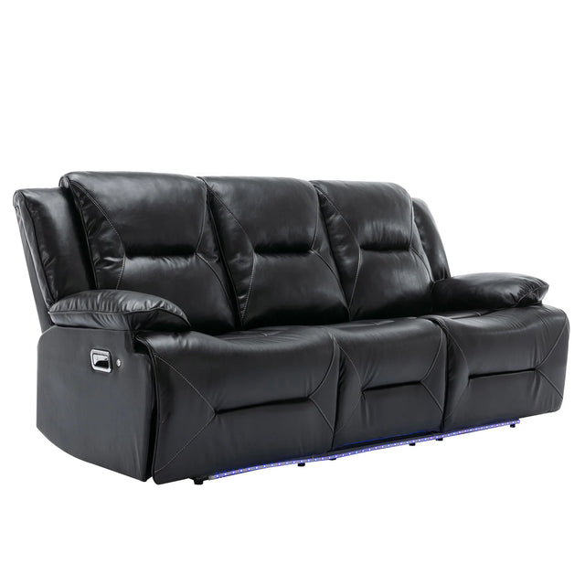 3-Seater Manual Recliner Chair Leather Gel With LED Lights - Omega Lifestyles