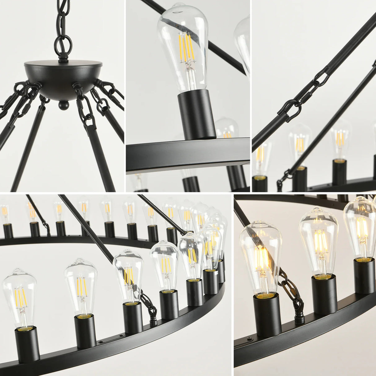 Farmhouse Matte Black Wagon Wheel 12-Light Chandelier - Omega Lifestyles