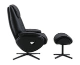 Black Top Grain Leather Swivel Accent Chair With Ottoman - Omega Lifestyles