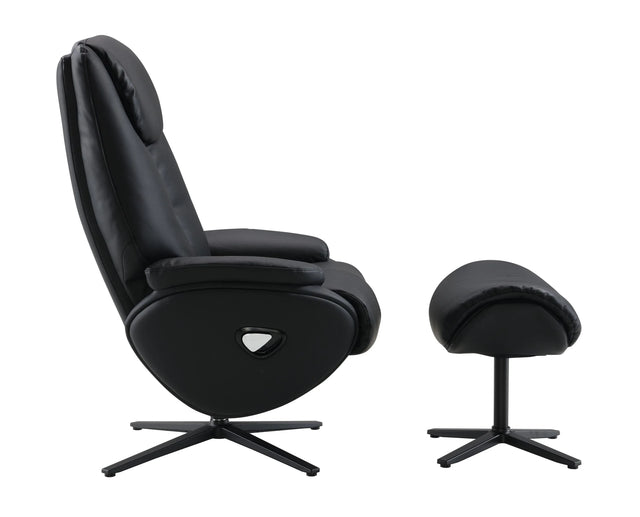Black Top Grain Leather Swivel Accent Chair With Ottoman - Omega Lifestyles