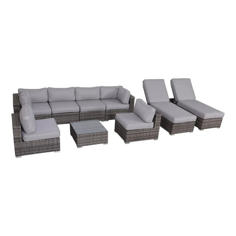 9-Piece Modular Grey Rattan Wicker Patio Seating Set - Omega Lifestyles