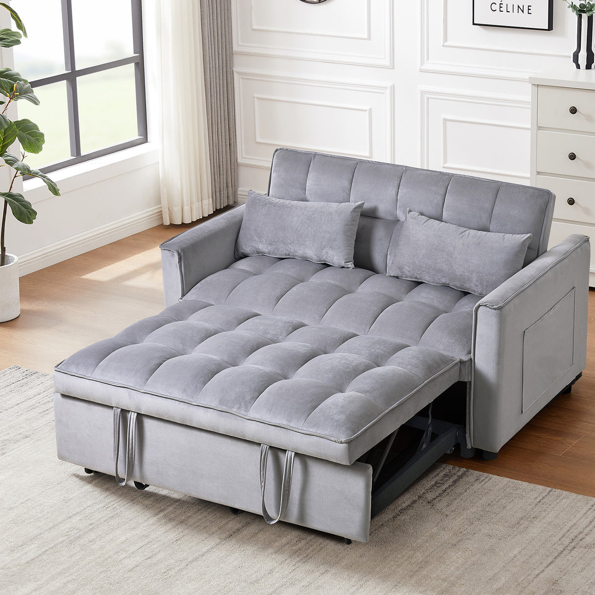 Convertible Velvet Sleeper Sofa Bed With Adjustable Backrest