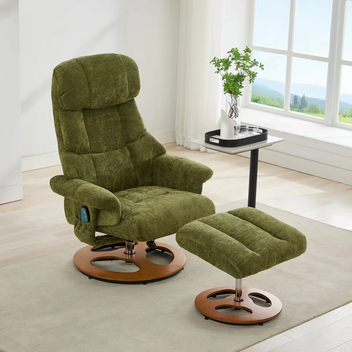Soft Chenille Recliner Chair With Ottoman And Massage - Omega Lifestyles