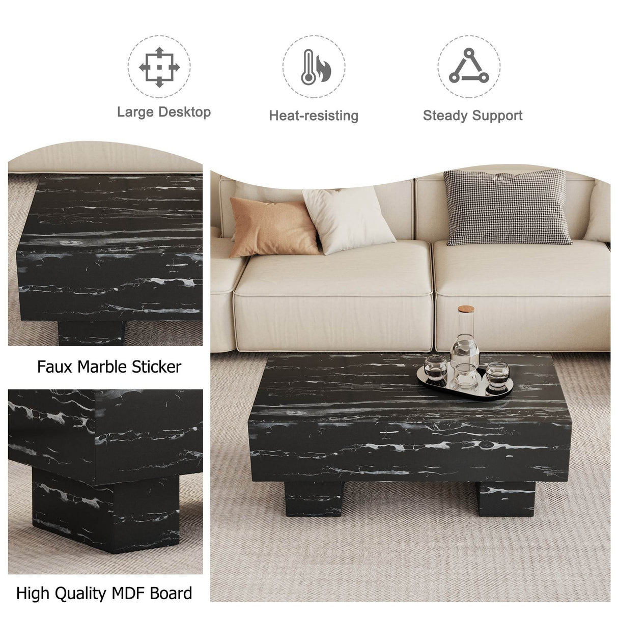 Modern Black Patterned MDF Rectangular Coffee Table - Omega Lifestyles