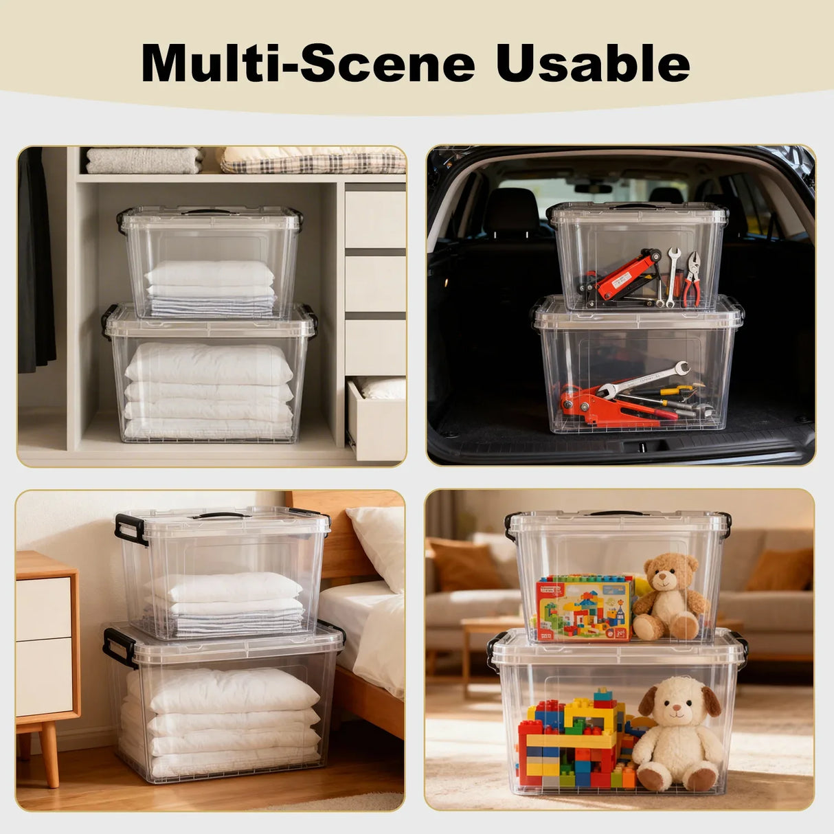 Set Of 4 Stackable 60 Quart Clear Plastic Storage Bins - Omega Lifestyles