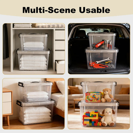 Set Of 4 Stackable 60 Quart Clear Plastic Storage Bins - Omega Lifestyles