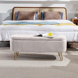 Ivory Faux Fur Upholstered Storage Bench With Gold Legs - Omega Lifestyles