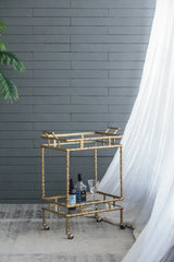 Antique Brass Aluminum Glass Two-Tier Bar Cart - Omega Lifestyles