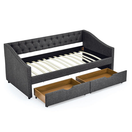 Twin Upholstered Tufted Daybed With Storage Drawers - Omega Lifestyles