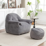 Faux Fur High-Density Foam Bean Bag Chair With Footstool - Omega Lifestyles