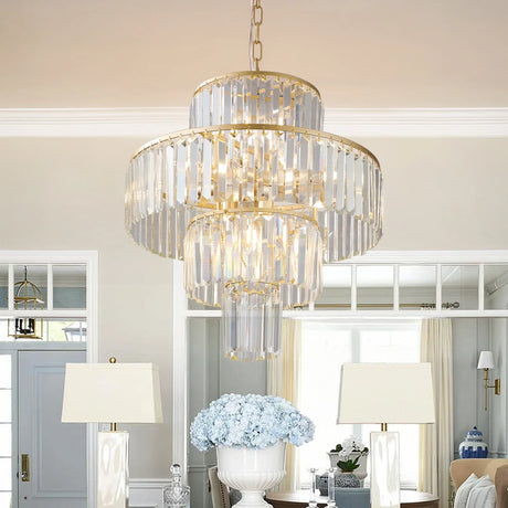 Luxury 4-Tier Crystal Chandelier 12-Light Gold Pendant Light - Omega Lifestyles