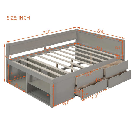 Full Solid Wood Full Size Daybed With Drawers And Shelves - Omega Lifestyles