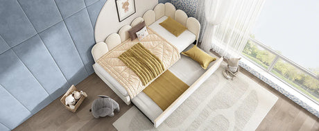 Beige Velvet L-Shaped Twin Daybed With Pull-Out Trundle - Omega Lifestyles