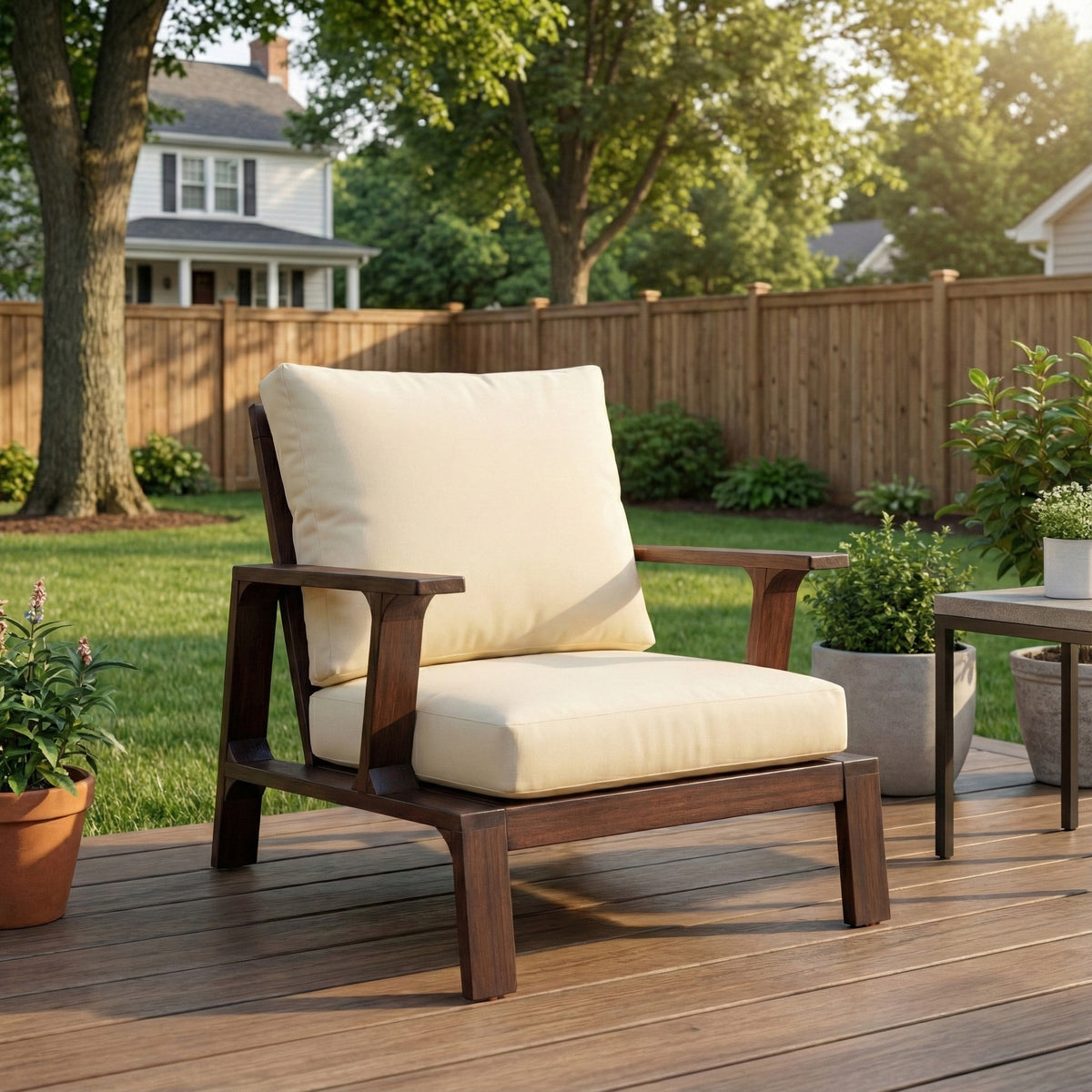 Acacia Wood Outdoor Patio Chair With Water-Resistant Cushions