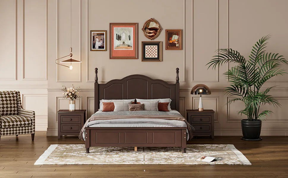 Full Size Dark Walnut Wood Platform Bed Frame - Omega Lifestyles