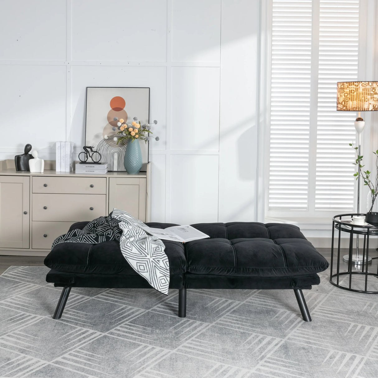 Black Upholstered Convertible Twin Sofa Bed With Foam Cushion - Omega Lifestyles