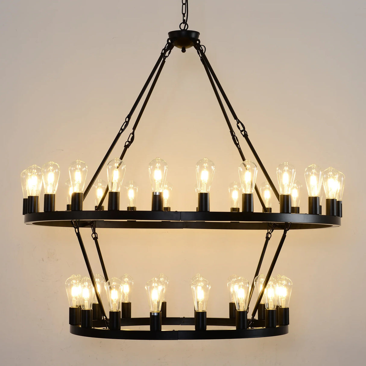 Matte Black Iron Wagon Wheel Farmhouse Chandelier 47-Inch - Omega Lifestyles