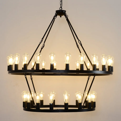 Matte Black Iron Wagon Wheel Farmhouse Chandelier 47-Inch - Omega Lifestyles