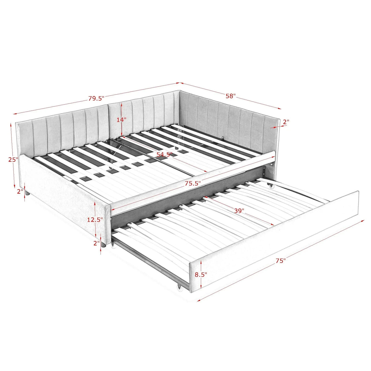 Full Size Velvet Upholstered Daybed With Trundle - Omega Lifestyles