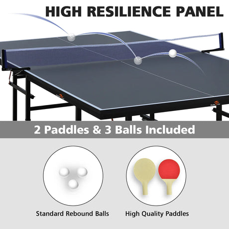 Foldable Portable 9-Ft MidSize Indoor Table Tennis Table Set - Omega Lifestyles
