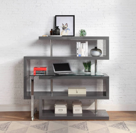 Modern Clear Glass Chrome Finish Swivel Writing Desk - Omega Lifestyles