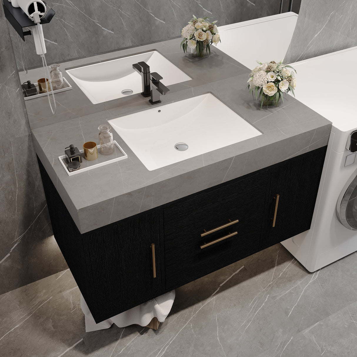 Contemporary Floating Bathroom Vanity With Faux Marble Top