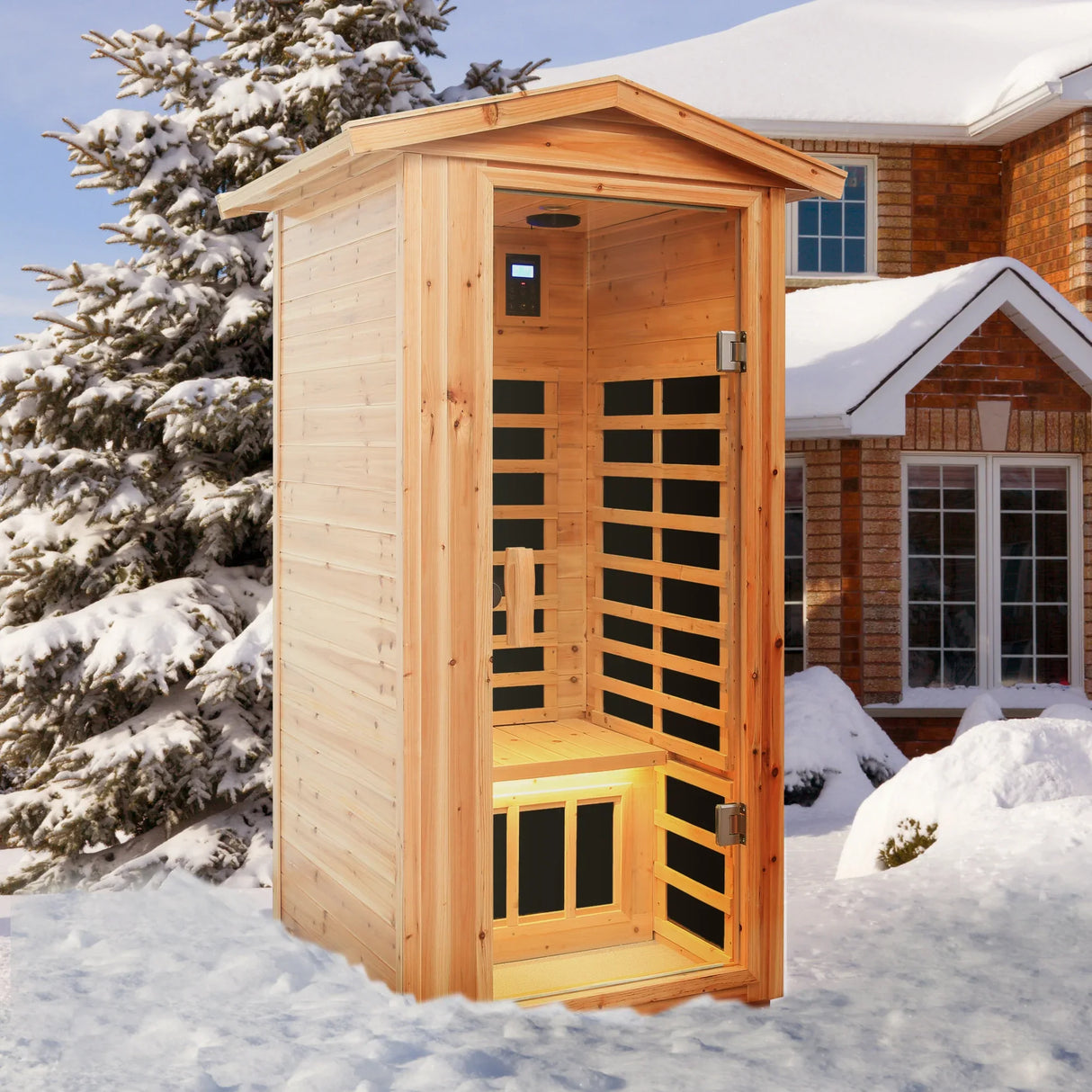 Far Infrared Old Fir Outdoor One-Person Sauna Room - Omega Lifestyles
