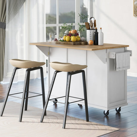 Kitchen Cart With Rubber Wood Drop-Leaf Countertop Storage - Omega Lifestyles