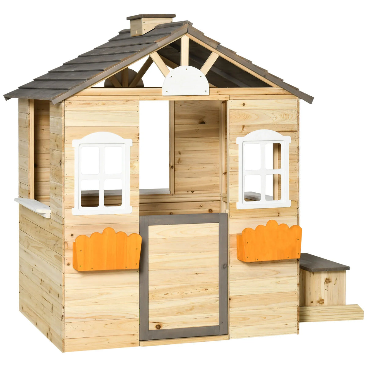 Kids Wooden Outdoor Playhouse With Door Bench Service Station - Omega Lifestyles
