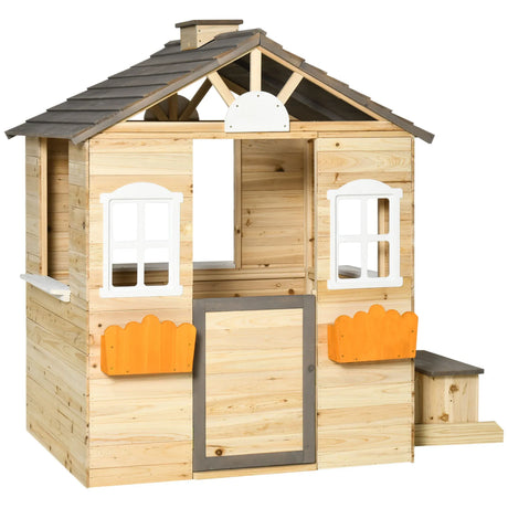 Kids Wooden Outdoor Playhouse With Door Bench Service Station - Omega Lifestyles