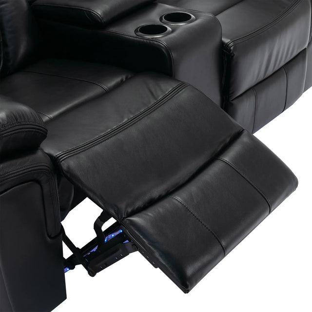 Manual Recliner Chair Faux Leather With Storage Cup Holders LED - Omega Lifestyles