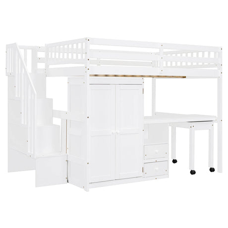 Full Full Size Loft Bed With Stairs Desk And Storage - Omega Lifestyles