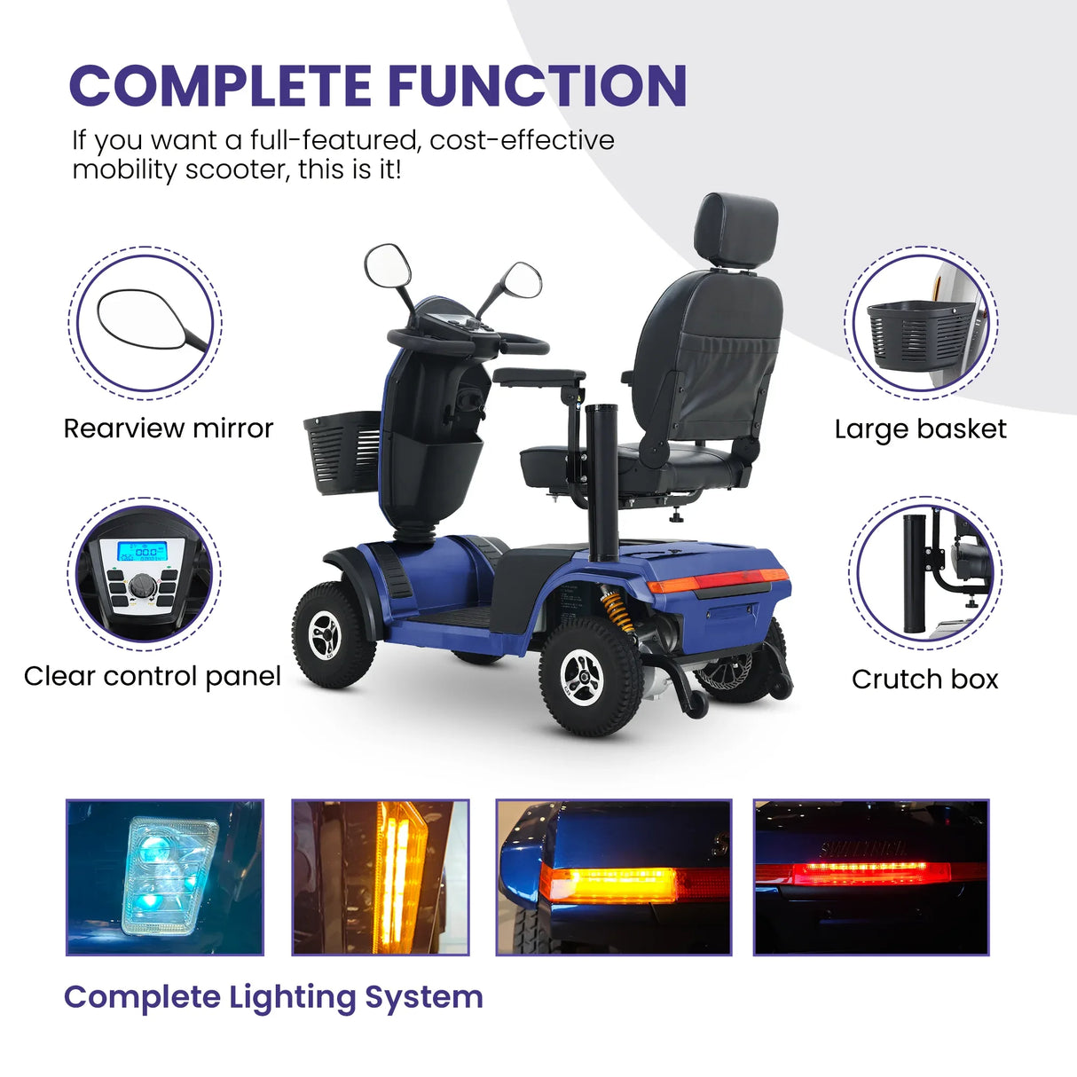 Heavy Duty Blue Metal Mobility Scooter With Suspension - Omega Lifestyles