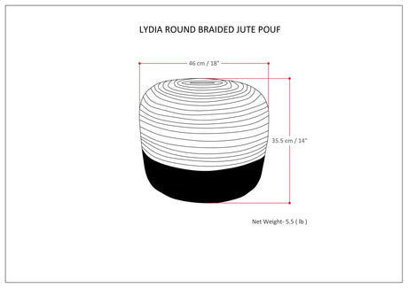 Handcrafted Braided Jute Round Fabric Pouf Navy Natural - Omega Lifestyles